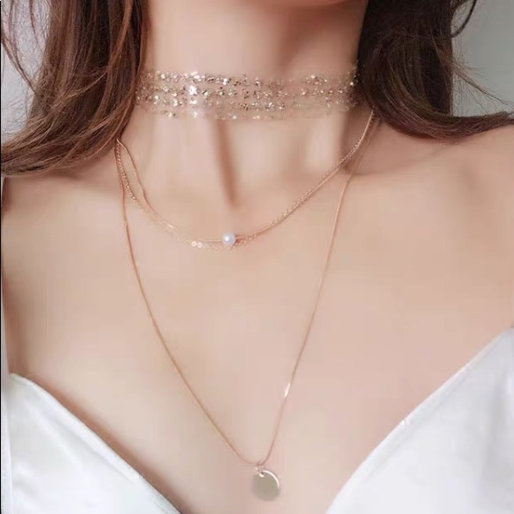 Gold-Tone 4-layers 2 separate chokers and  necklaces set